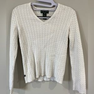 Ralph Lauren Petite White Cable Knit Sweater